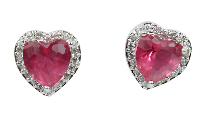 Created Diamond Pink Heart Cut Stud Earrings