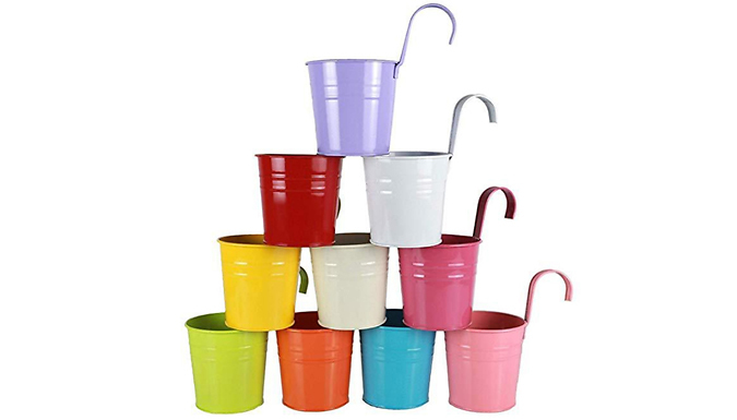 5 or 10-Pack Detachable Hook Bucket Flower Pots - 10 Colours