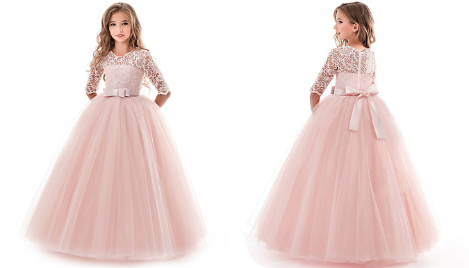 Kids Lace Detail Tulle Skirt Princess Dress - 5 Colours & 5 Sizes from Go Groopie