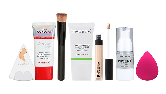 Phoera 7-Piece Makeup Kit - Concealer, 12 Colour Foundations, Foundation Brush & More. at Go Groopie