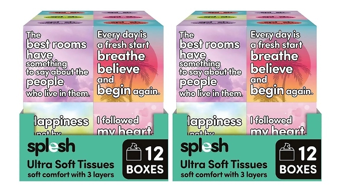 12 or 24 Cube Boxes of Splesh Ultra-Soft 3-Ply Facial Tissues