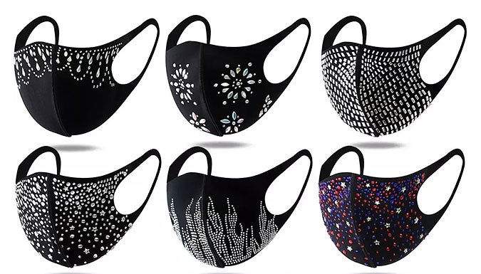 6-Pack of Rhinestone Reusable Face Masks