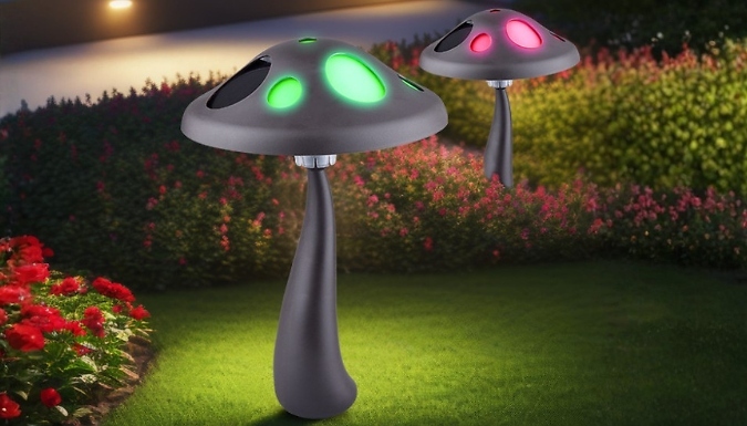 2-Pack of Solar-Powered Mushroom Garden Stake Lights
