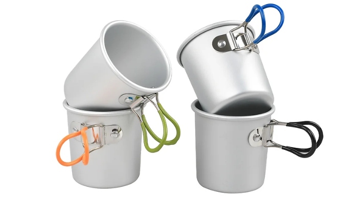 4-Pack of Aluminium Alloy Camping Mugs with Folding Handles - 5 Colours