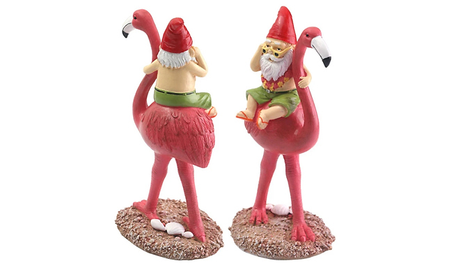 Flamingo Riding Gnome Garden Ornament