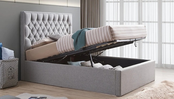 Wilson Double Grey Ottoman Storage Bed + Free Headboard!