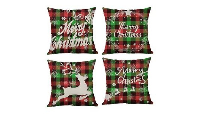 4-Pack Christmas Themed Linen Cushion Covers