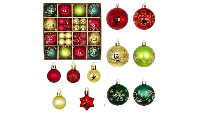 44-Pack of Christmas Tree Baubles - 6 Colour Options