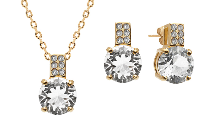 Crystal 18K Gold Plated Pendant & Earrings Set - 2 Colours