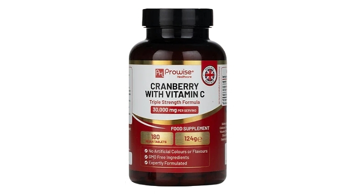 UTI Protection Triple-Strength Cranberry with Vitamin C Tablets! - 30,000mg