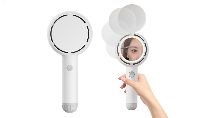 Handheld Mirror Fan with LED Light - 3 Colours!