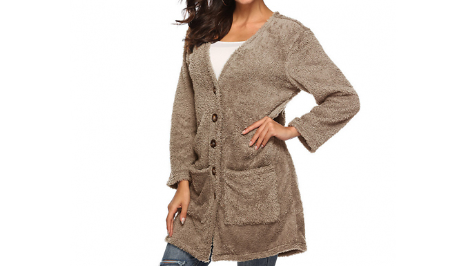 Furry Casual Long Cardigan Coat - 5 Sizes & Colours