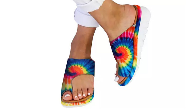 Rainbow Tie Dye Toe Post Wedge Sandals - 4 Sizes