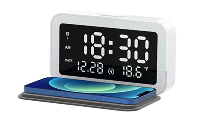 LED Digital Alarm Clock with Wireless Charger