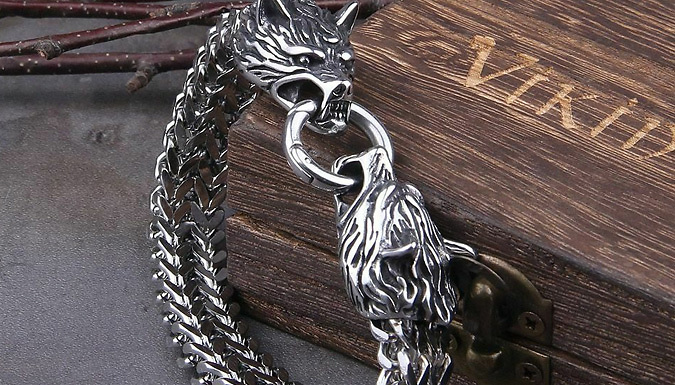 Viking Wolf Charm Bracelet with Wooden Box