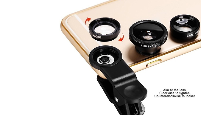 3-in-1 Smartphone Camera Lens Kit - Fish Eye, Macro and Wide Angle