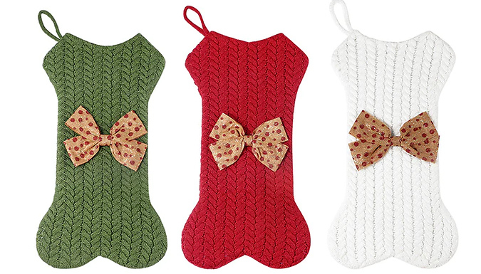 Bone Shaped Knitted Christmas Stockings - 3 Colours