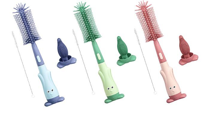 3-in-1 Silicone Bottle and Teat Cleaning Brush - 3 Colours