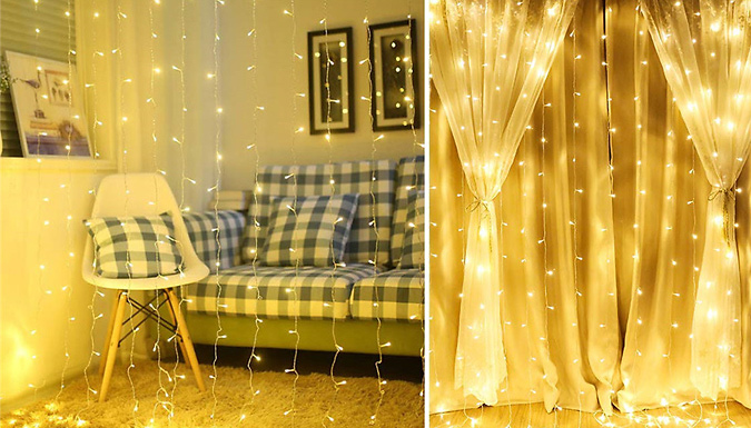 200-LED or 300-LED Remote Control Fairy Lights Curtain - 3 Options & 3 Colours