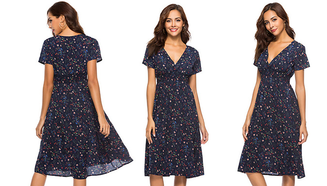 V-Neck Floral Summer Long Dress - 4 Colours & 5 Sizes