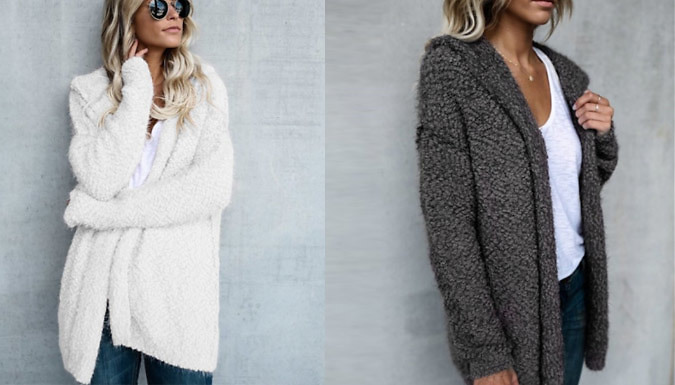 Women’s Fluffy Hooded Cardigan - 4 UK Sizes & 4 Colours