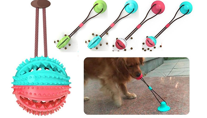 Justgiftdirect 3-in-1 Dog Chew Toy, Toothbrush & Food Ball - 4 Colours
