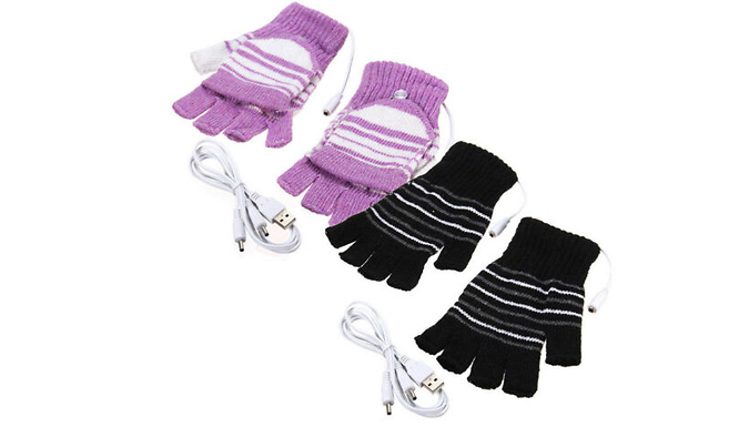 USB Powered Heated Fingerless Gloves - 3 Colours