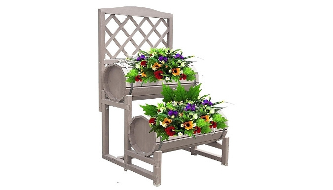 Wooden Double Barrel Garden Planter with Trellis - 2 Colours!