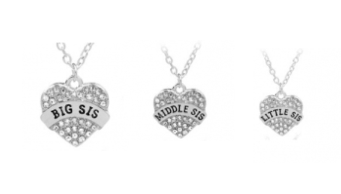 Sister Crystal Heart Pendant Necklace - Big, Middle or Little Sister