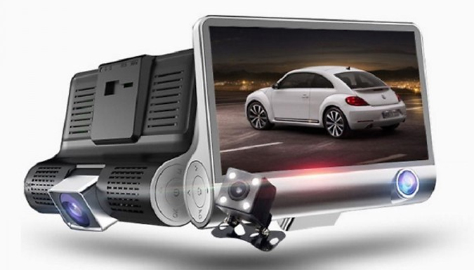 4-Inch Triple Lens HD Car Dash Camera - Optional SD Card