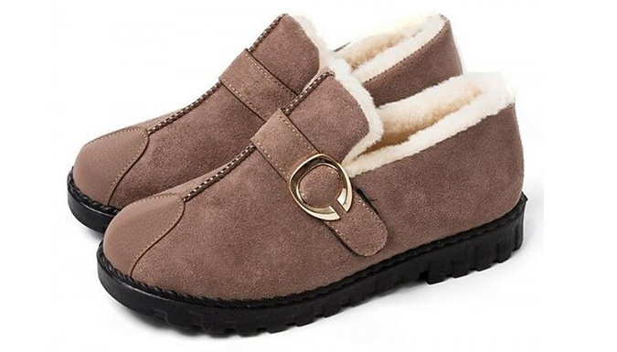 Faux Fur-Lined Buckle Ankle Loafers - 3 Colours & 3 Sizes