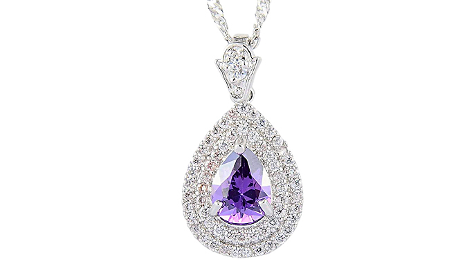 Created Diamond and Pear-Cut Purple Gemstone Necklace