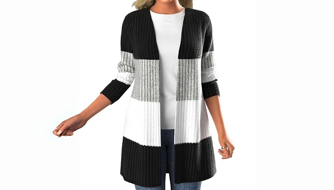 Open Front Colour Block Knitted Cardigan - 4 Sizes