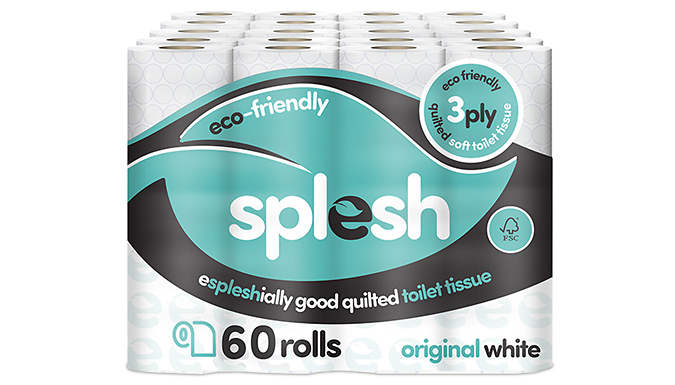 60-Pack of Splesh Eco-Friendly 3-Ply Toilet Roll - 2 Options