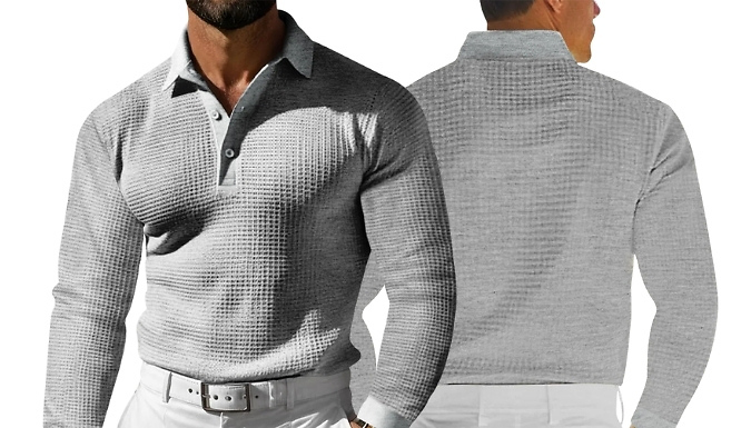 Men's Waffle Knit Long-Sleeve Shirt - 6 Colours & Sizes