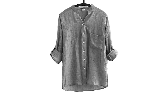 Casual Long Sleeve Button Down Blouse - 5 Colours & 4 Sizes