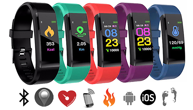 Justgiftdirect HR12+ Fitness Tracker with Blood Pressure, Oxygen & Heart Rate Monitor - 5 Colours