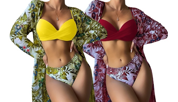 Women's 3-Piece Summer Bikini & Cover-Up Set - 9 Colours & 4 Sizes!