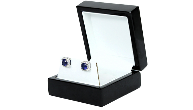 Round Cut Blue Gemstone & Created Diamond Stud Earrings