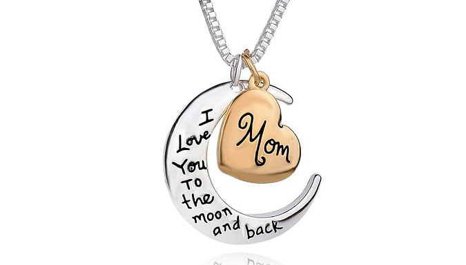 Rose Gold Moon & Heart 'Mom' Pendant Necklace