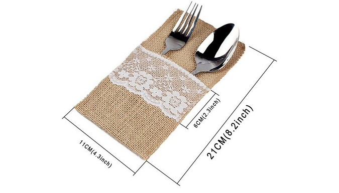 10-Pack of Lace Detail Jute Cutlery Bags
