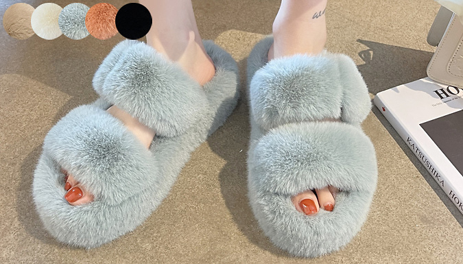 Flat fur hot sale slippers