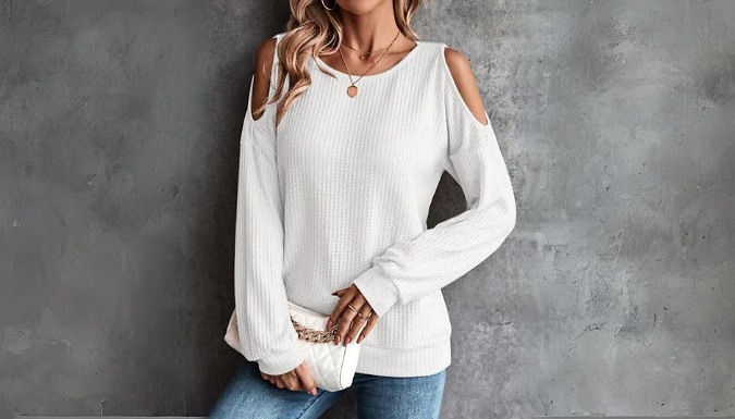 Long Sleeve Waffle Shoulder Cut Out Top - 5 Colours & Sizes