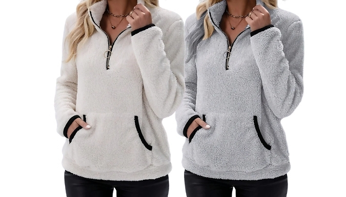 Women's High-Neck Plush Sweatshirt with Pocket - 11 Colours, 8 Sizes!