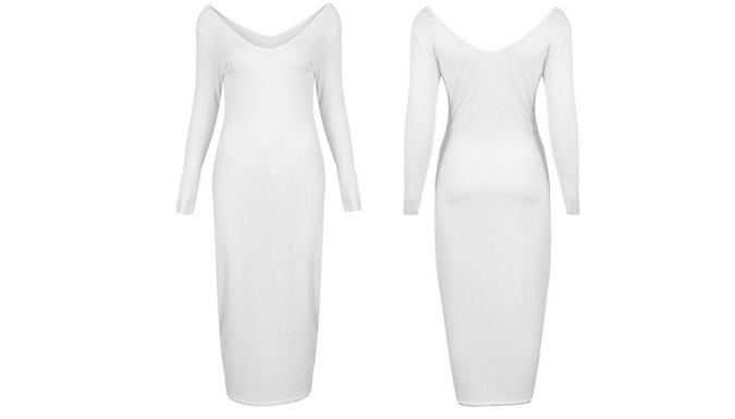 Long-Sleeve Slim Knitted Midi Dress - 4 Colours & 4 Sizes at Go Groopie