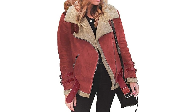 Women's Lapel Biker Aviator Jacket - 3 Colours & 6 Sizes