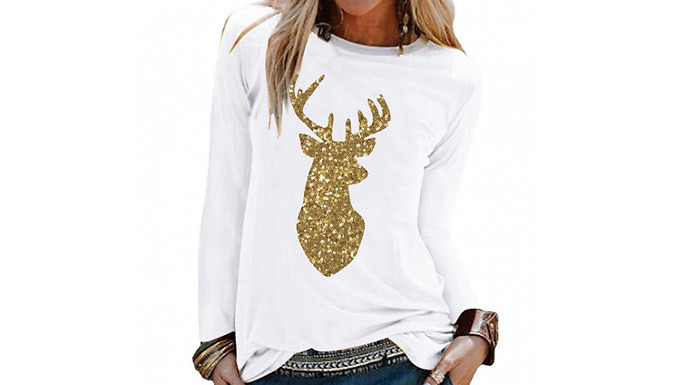 Christmas Sequined Reindeer Top - 4 Colours & 5 Sizes