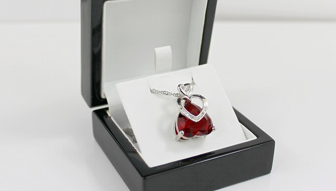 Created Diamond & Red Gemstone Heart Pendant Necklace