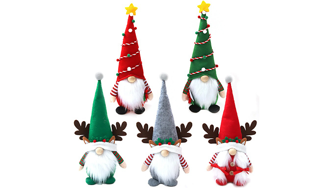 Christmas Gnome Plush Decoration with White Beard - 5 Colours