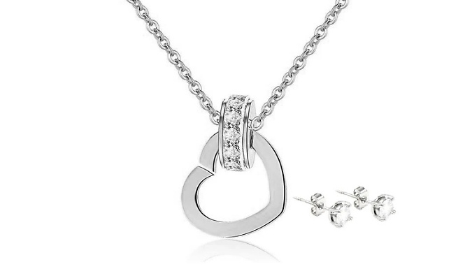 Heart Charm Pendant & Earrings Gift Set - Encrusted with Crystals from Swarovski!